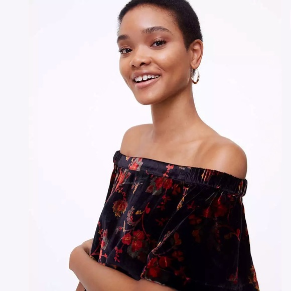 Ann Taylor Loft Floral Velvet Off Shoulder Top - Picture 2 of 6